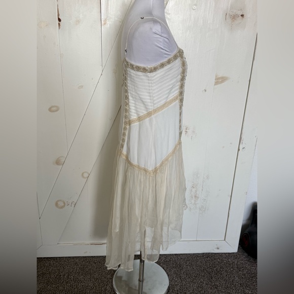 Free People Beaded Lace Cream High Low Dress Boho Wedding Festival Medium Large - Picture 8 of 13